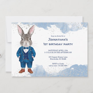 Dapper Bunny in einem Blue Anzug Boy Birthday Part Einladung