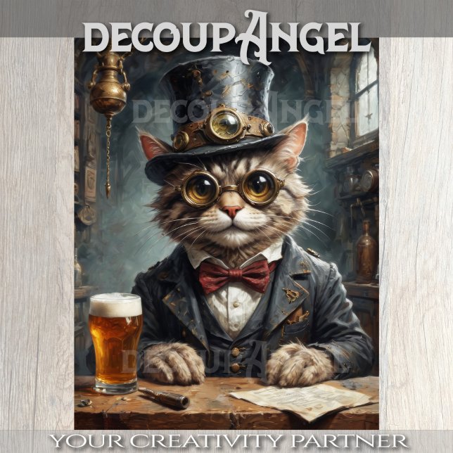 Dapper Cat drink Beer - Decoupage - Seidenpapier (Von Creator hochgeladen)