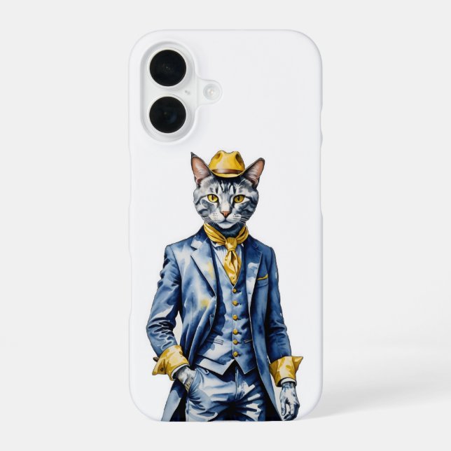Dapper Cat iPhone 16 Fall - Stilvoller Schutz Hülle (Rückseite)