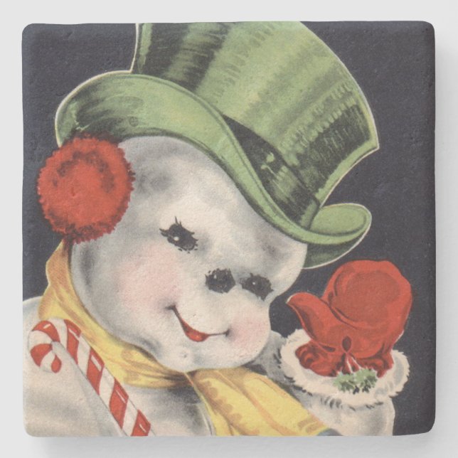 Dapper Christmas Snowman Steinuntersetzer (Vorderseite)