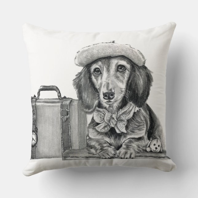 Dapper-Dackel abenteuerbereit Kissen (Rückseite)