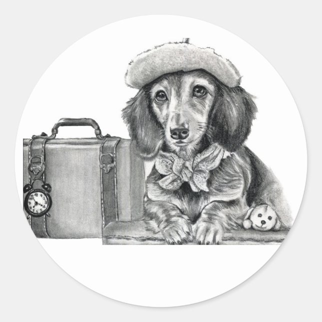 Dapper-Dackel abenteuerbereit Runder Aufkleber (Vorderseite)
