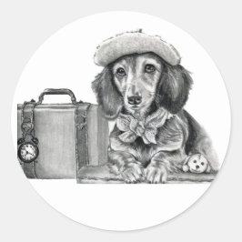 Dapper-Dackel abenteuerbereit Runder Aufkleber