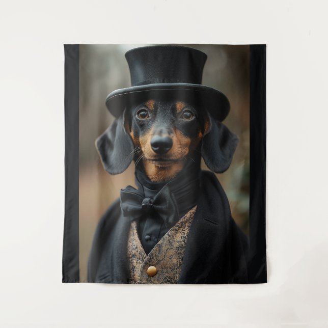 Dapper Dackel in eleganter Viktorianischer Einrich Wandteppich (Vorderseite)