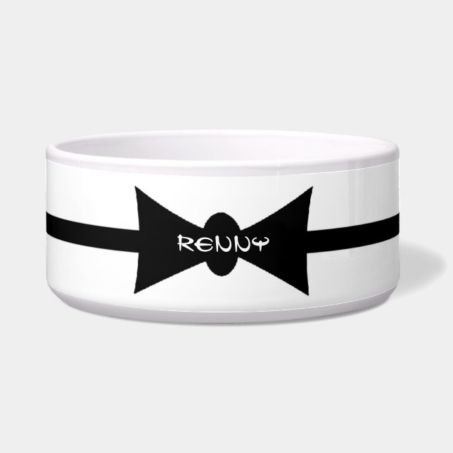 Dapper Dog Black BowTie Personalisiert Napf (Vorderseite)
