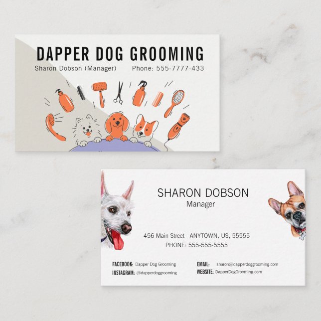 Dapper Dog Grooming Pet Business Card Visitenkarte (Vorne/Hinten)