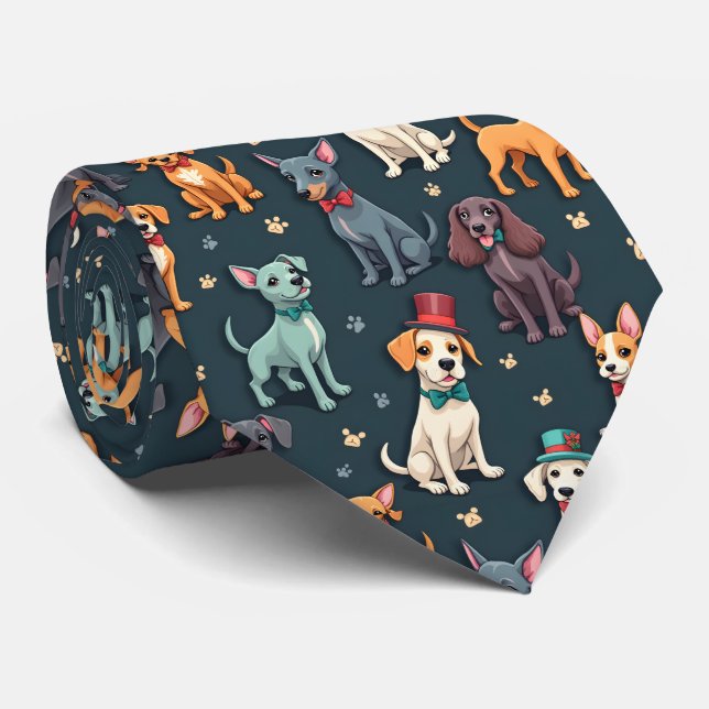 Dapper Dogs in Bow Ties and Top Hats Pattern  Krawatte (Gerollt)