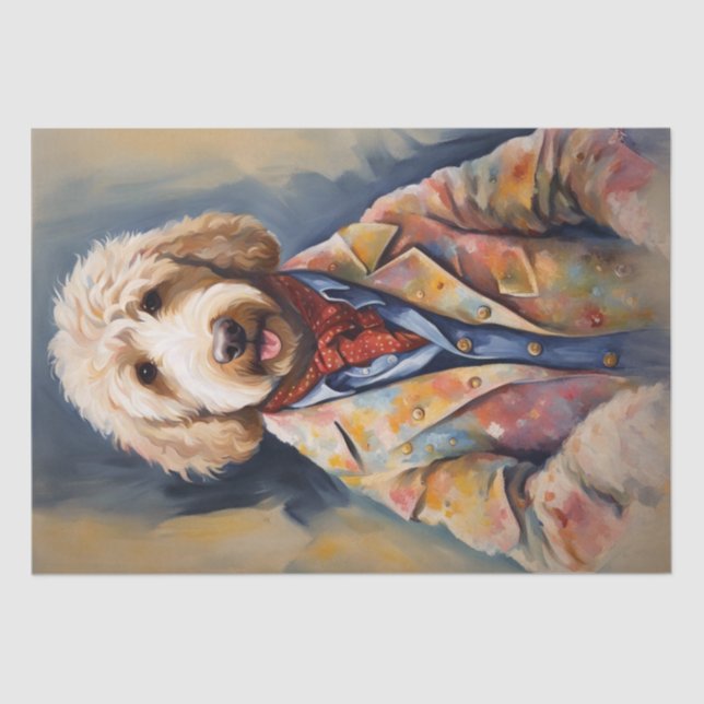 Dapper Golden Doodle in stilvoller Einrichtung Seidenpapier (Vorderseite)