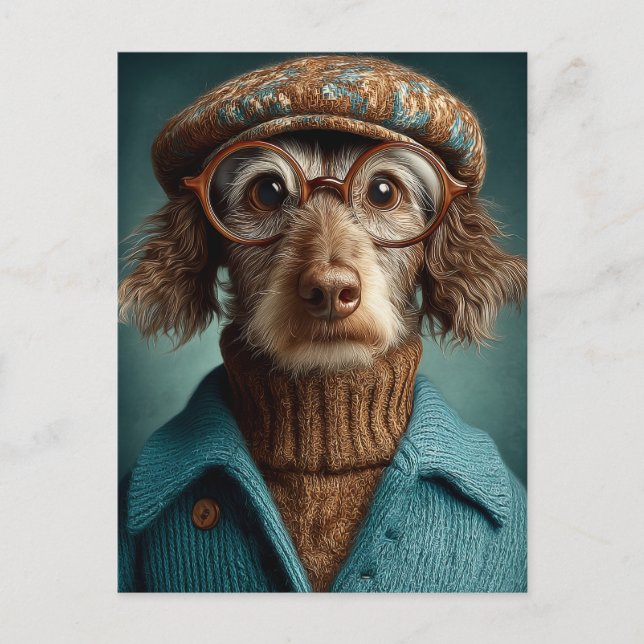 Dapper Hund im Winter Weber Postkarte (Vorderseite)