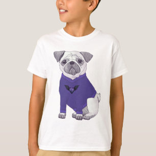 Dapper Mops mit lila Strickjacke T-Shirt