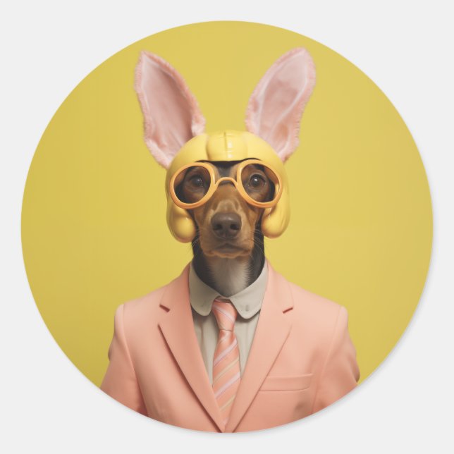 Dapper Oaster Bunny Dog Runder Aufkleber (Vorderseite)