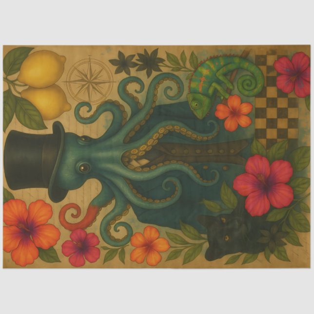 Dapper Octopus Gentleman Nautical Decoupage Seidenpapier (Vorderseite)