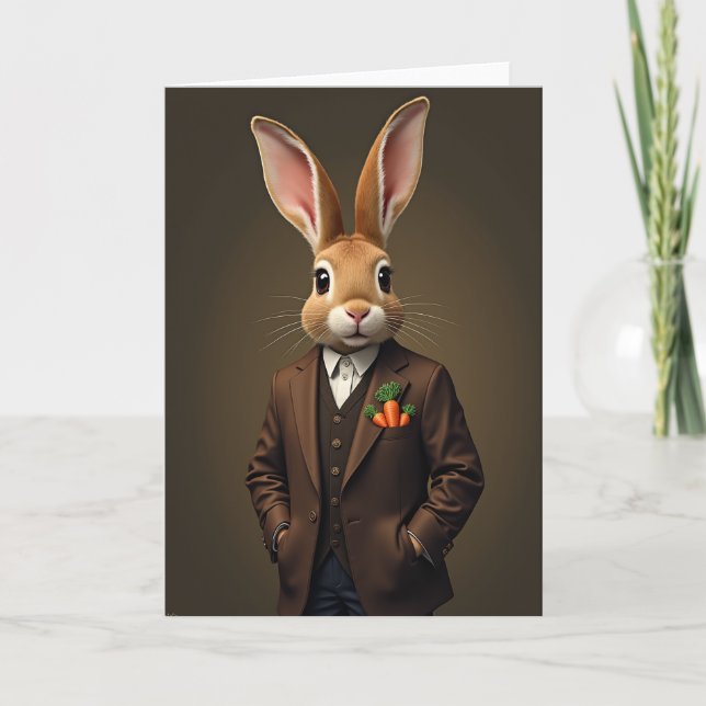 Dapper Rabbit Portrait Card Karte (Vorderseite)