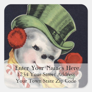 Dapper Snowman Vintage Weihnachtsanschrift Quadratischer Aufkleber