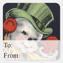 Dapper Snowman Vintage Weihnachtsgeschenk Tag Quadratischer Aufkleber