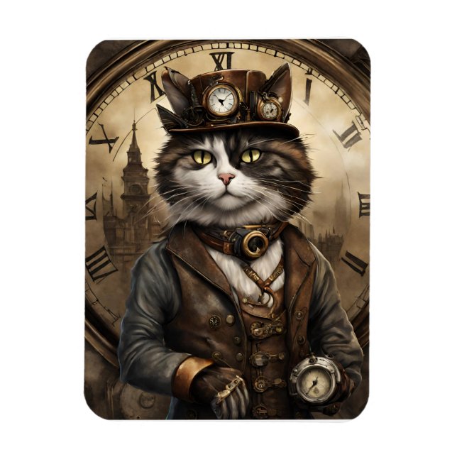 Dapper Steampunk Calico Cat Magnet (Vertikal)