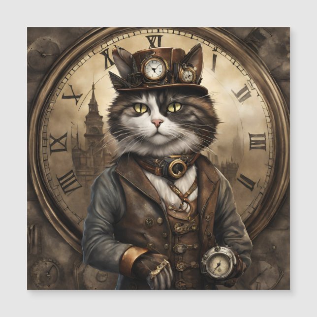 Dapper Steampunk Calico Cat Magnetkarte (Vorderseite)