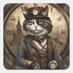 Dapper Steampunk Calico Cat Quadratischer Aufkleber