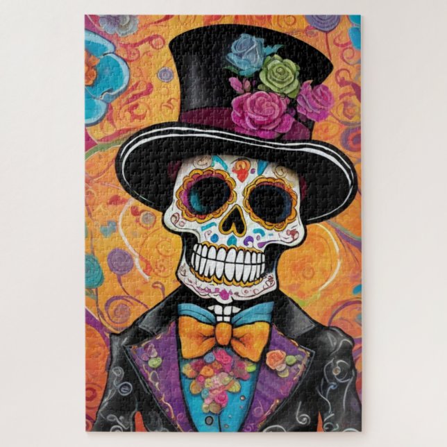 Dapper Sugar Skull Skelett: Tag der Toten Puzzle (Vertikal)