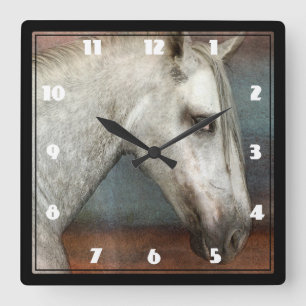 Dapple Gray Andalusian Horse Portrait Quadratische Wanduhr