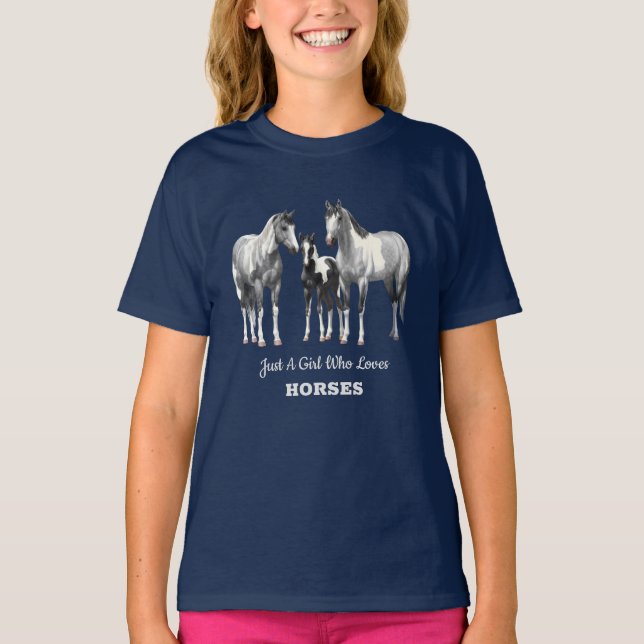 Dapple Gray Pinto Paint Quarter Pferde T-Shirt (Vorderseite)