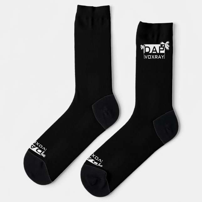 DapVoxray_Logo_Palms schwarze Socken (Linkes Detail)