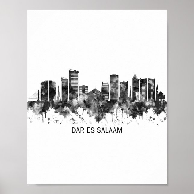 Dar es Salaam Tansania Skyline BW Poster (Vorne)