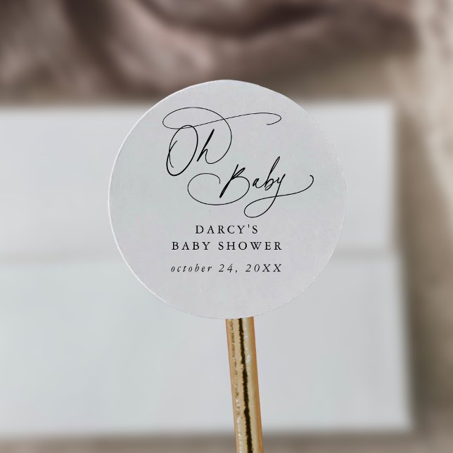 DARCY Boho Einzigartig Schwarz-weiß Oh Baby Dusche Runder Aufkleber (DARCY Boho Unique Black White Oh Baby Baby Shower Classic Round Sticker)