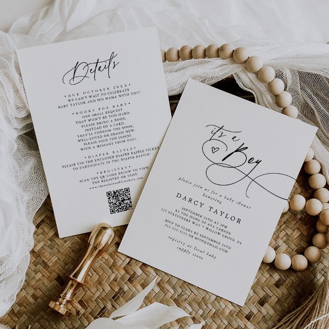 DARCY Classic Schwarz-weiß Es ist eine Baby-Dusche Einladung (DARCY Classic Black White It's A Boy Baby Shower Invitation)