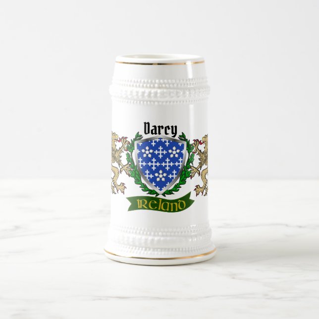 Darcy/Dorcy Irish Shield Personalisierter Bierstei Bierglas (Mittel)