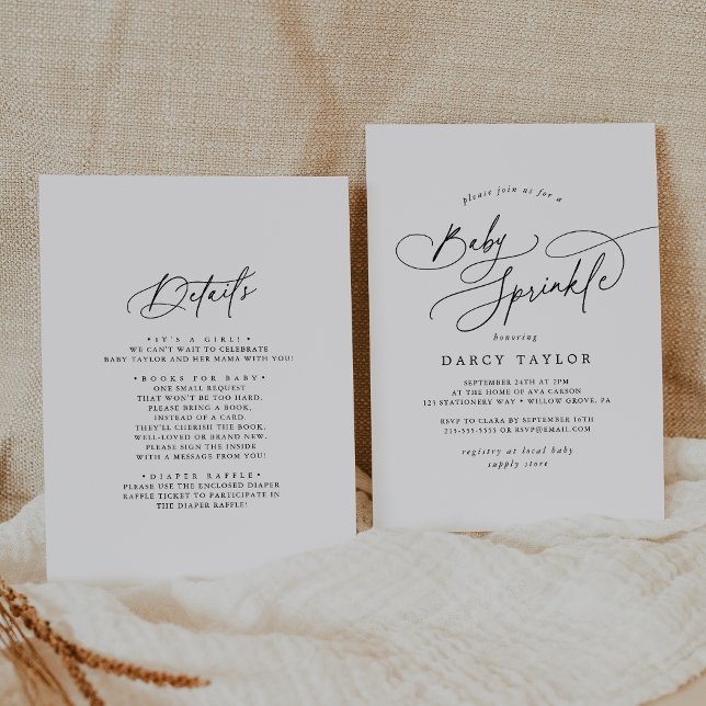 DARCY Minimalistisch Unique Schwarz-weiß Baby Spri Einladung (DARCY Minimalist Unique Black White Baby Sprinkle Invitation)