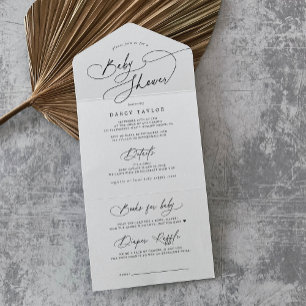 DARCY Moderne schwarze weiße Windel-Raffle Baby-Pa All In One Einladung