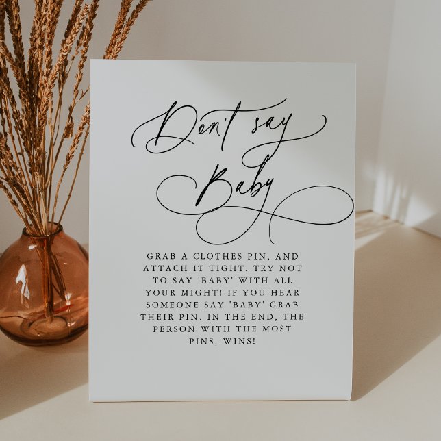 DARCY Schwarz-weiß Say Baby Game Baby Shower nicht Sockelschild (DARCY Black White Don't Say Baby Game Baby Shower Pedestal Sign)