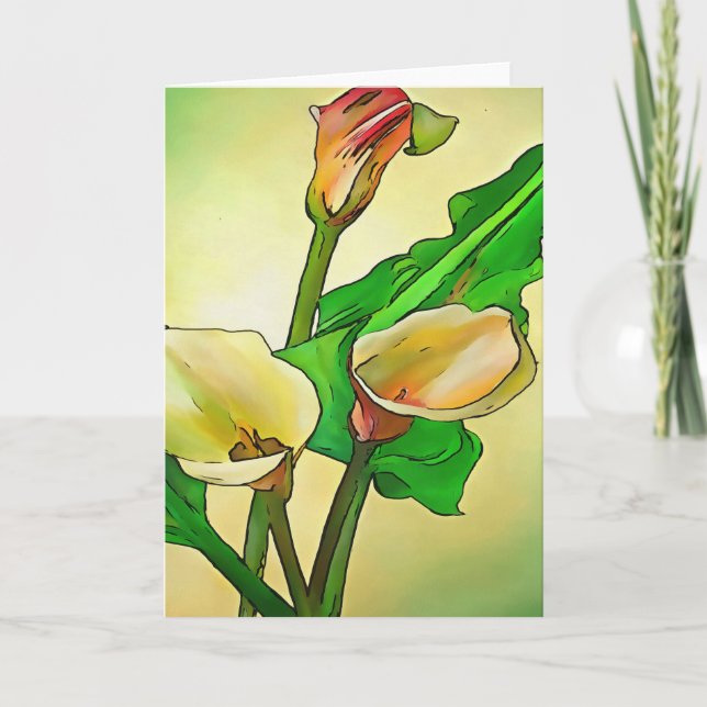 Dargestellt Calla Lilies gegen ein grünes Ombre Karte (Vorderseite)