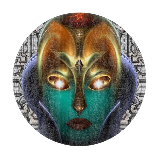Daria Cyborg Queen Tech Round Glass Cutting Board Schneidebrett (Vorderseite)