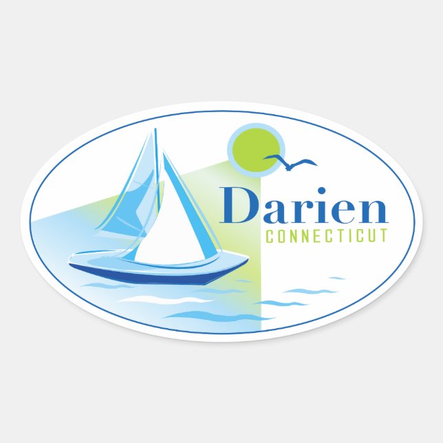 Darien, CT, Segelbootsticker Ovaler Aufkleber (Vorderseite)