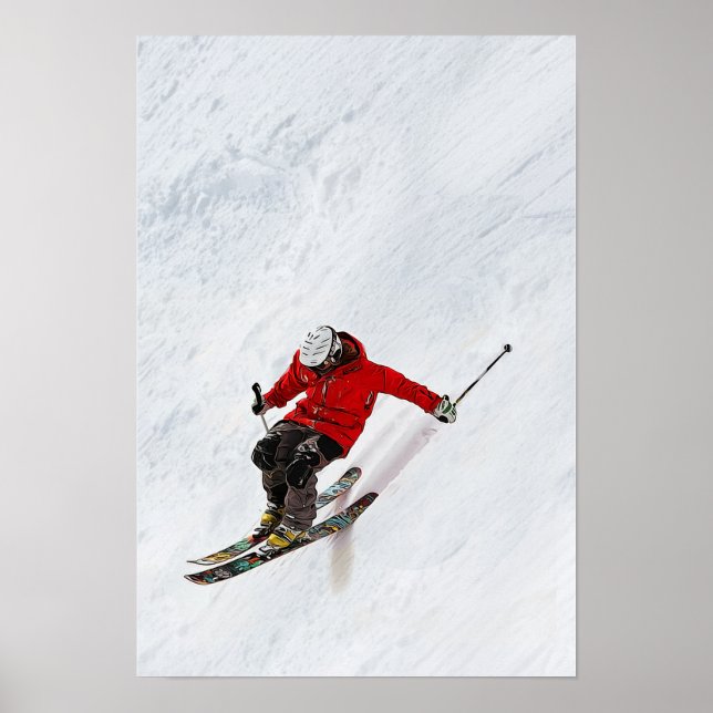Daring Skier fliegen eine steile Steigung hinunter Poster (Vorne)