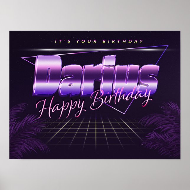 Darius Vorname lila retro Pfannster Poster (Vorne)
