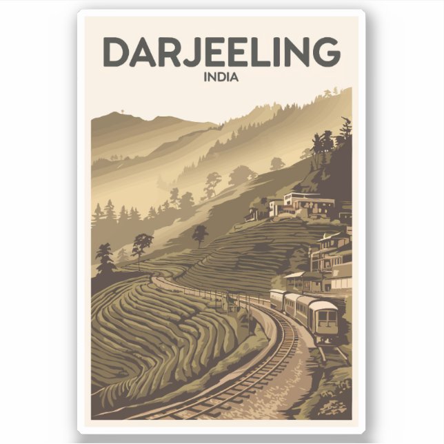 Darjeeling India Illustration Travel Art Vintag Aufkleber (Vorderseite)