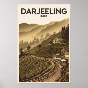 Darjeeling India Illustration Travel Art Vintag Poster
