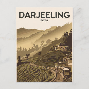 Darjeeling India Illustration Travel Art Vintag Postkarte