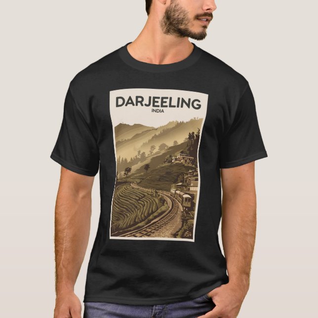 Darjeeling India Illustration Travel Art Vintag T-Shirt (Vorderseite)