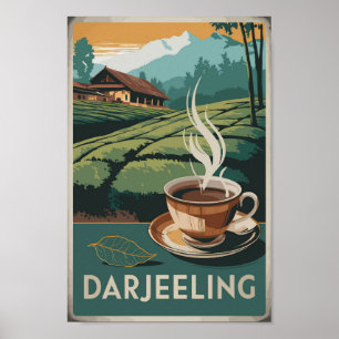 Darjeeling India Tea Travel Art Vintag Poster