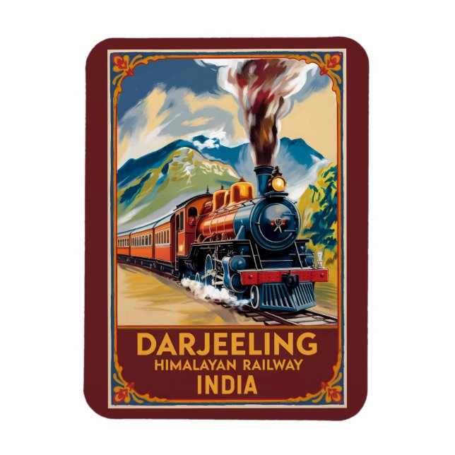 Darjeeling India Train Painterly Travel Art Retro Magnet (Vertikal)