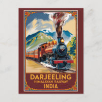 Darjeeling India Train Painterly Travel Art Retro