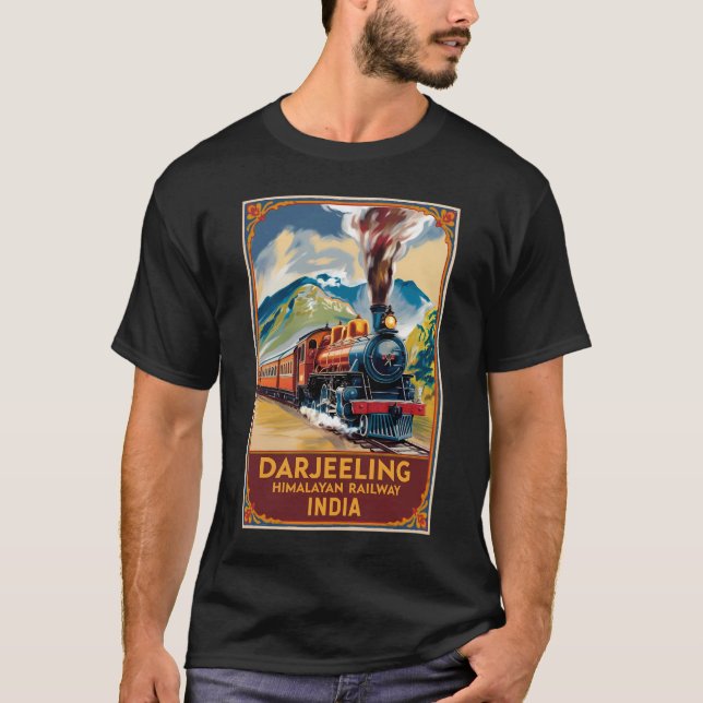 Darjeeling India Train Painterly Travel Art Retro T-Shirt (Vorderseite)