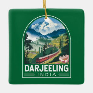 Darjeeling India Travel Art Emblem Keramikornament