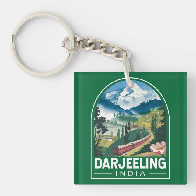 Darjeeling India Travel Art Emblem Schlüsselanhänger (Vorderseite)