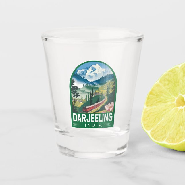 Darjeeling India Travel Art Emblem Schnapsglas (Vorderseite)