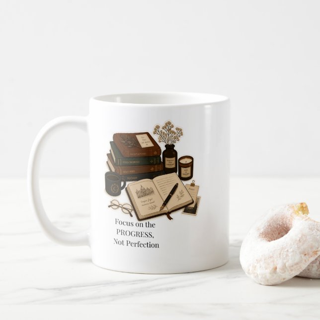 Dark Academia Ästhetik-Studientasse  Kaffeetasse (Mit Donut)